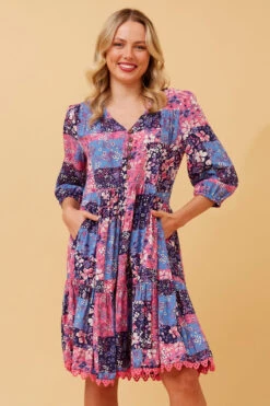 ARRAN PATCHWORK FLORAL BOHO DRESS -Printedcarpetus 01bf9e72c7d1b623f673acb5b0557c13