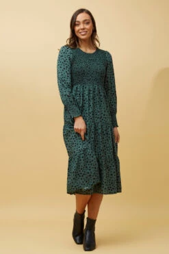 SHERRY ANIMAL PRINT TIERED MIDI DRESS