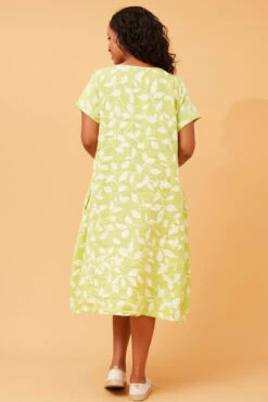 BATISTA LEAF PRINT LINEN DRESS -Printedcarpetus 03515fc1794be1b116e6c75d3b9c13a6