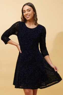 CAMILA FLOCKING PRINT LACE SHORT DRESS -Printedcarpetus 03797ae77a6feb894785bceb2683e6d6