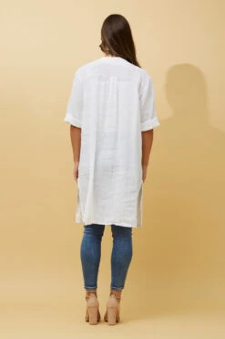 CARMEL SOLID BUTTON DETAIL LINEN TUNIC TOP -Printedcarpetus 03ea4a744549ad285925f7d55b4476f8