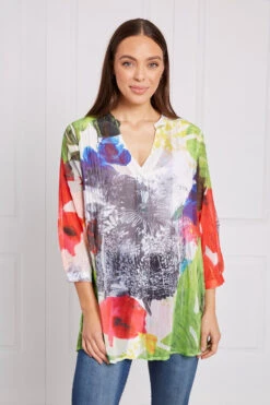 FLORAL PLEATED TUNIC TOP -Printedcarpetus 0445d94b2f55d0ee16e9b202cda54b32