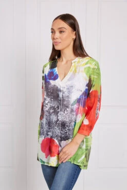 FLORAL PLEATED TUNIC TOP -Printedcarpetus 04e8a3ac7728adc2b1483e0778ce9e1a