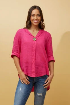 PALERMO BUTTON DETAIL LINEN TOP -Printedcarpetus 0540587b2768fb2e182a881ca15c28fa