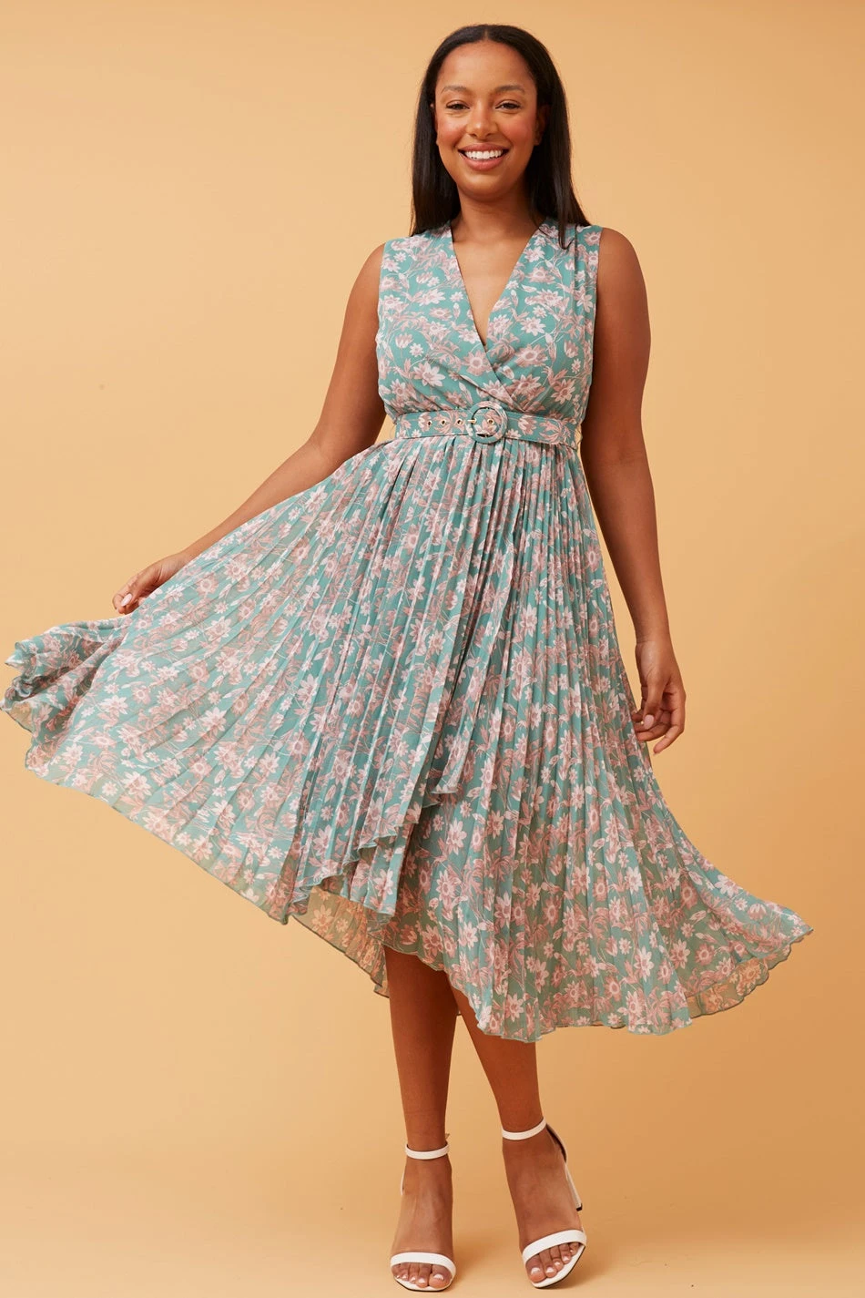 REBA SLEEVELESS FLORAL PLEATED DRESS 6 REBA SLEEVELESS FLORAL PLEATED DRESS - Image 4