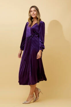 KENNEDY WRAP FRONT PLEATED VELVET MIDI DRESS -Printedcarpetus 07b730c3cabbe7511354055c461e391c