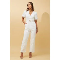 WALDA SHORT PUFF SLEEVE JUMPSUIT -Printedcarpetus 08059d4e61be483d1aea1ed09cb6364f