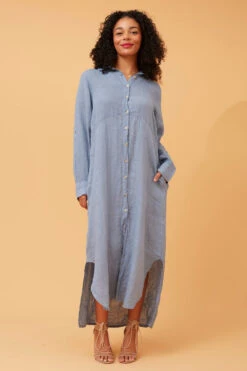 KIMMY BUTTON FRONT LINEN SHIRT DRESS -Printedcarpetus 08e15b6b7484af926426ecd8903ceebd