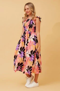 MAVIS LEAF PRINT MIDI DRESS -Printedcarpetus 0988bb945728531e371537c680917b2c