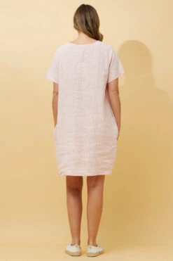 PRIANNA STRIPE LINEN SHORT DRESS -Printedcarpetus 09f43cacb12692fcf4e3c0a67e257733