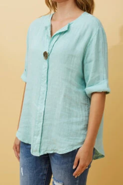 PALERMO BUTTON DETAIL LINEN TOP -Printedcarpetus 09f7397dfc3a9e27168f724439a75b7c