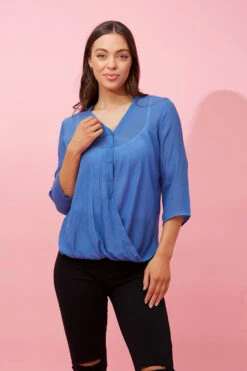 AMITY ROLL UP SLEEVE DRAPE TOP -Printedcarpetus 0b2d48500ed3dd971286f80450b5971e