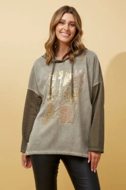 SONATA FOIL PRINT HOODED TOP -Printedcarpetus 0c2f466ac8e43430d861696b32f0daa1