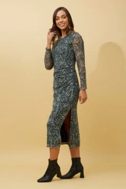 JUAN ABSTRACT PRINT RUCHED MIDI DRESS -Printedcarpetus 0cc6a4b016f399104e8af63f2e79f9d2