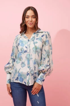 BELLE LONG BALLOON SLEEVE FLORAL SHIRT -Printedcarpetus 0e146c8162a0393461c702f5c4c5c3db