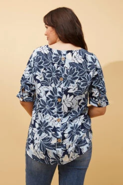 KENDRA BUTTON DETAIL FLORAL TOP -Printedcarpetus 128d007417dd3e648c5dab137972c219