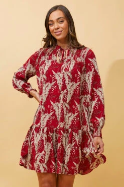 Stella DELANEY SHIRRED LEAF PRINT SHORT DRESS