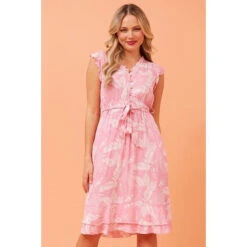 RAVINA LEAF PRINT SHORT DRESS -Printedcarpetus 1620f909140bb1665d9e430da2eb4eb3