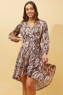 WILLOW ANIMAL STRIPE SATIN WRAP DRESS -Printedcarpetus 19639a3e453b48ba510cca52cbff75d2