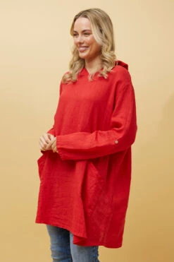 SILVAVA HOODED LINEN TUNIC TOP -Printedcarpetus 1e91f2307eff186fff89dc4e422c000c