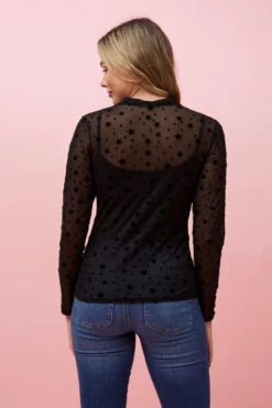 KAMALA STAR PRINT MESH TOP -Printedcarpetus 1f7d89552f1cfe25d0db93f7e7cdaac7