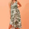UMBRELLA LEAF PRINT MIDI DRESS -Printedcarpetus 1fed749710b043bccb6543d9a9e4c8d6