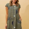 RIMINI TRIBAL PRINT LINEN DRESS -Printedcarpetus 206d3705a9481322903f421602e68940
