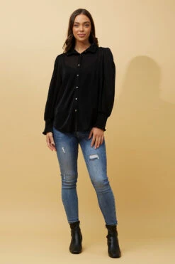 BESSIE LONG BALLOON SLEEVES GLITTER SHIRT -Printedcarpetus 207f23e07b24cf1a3eb3ce35128aee77