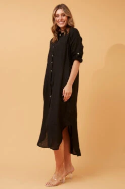 KIMMY BUTTON FRONT LINEN SHIRT DRESS -Printedcarpetus 21219d2deee882c325bf2561ff9da535