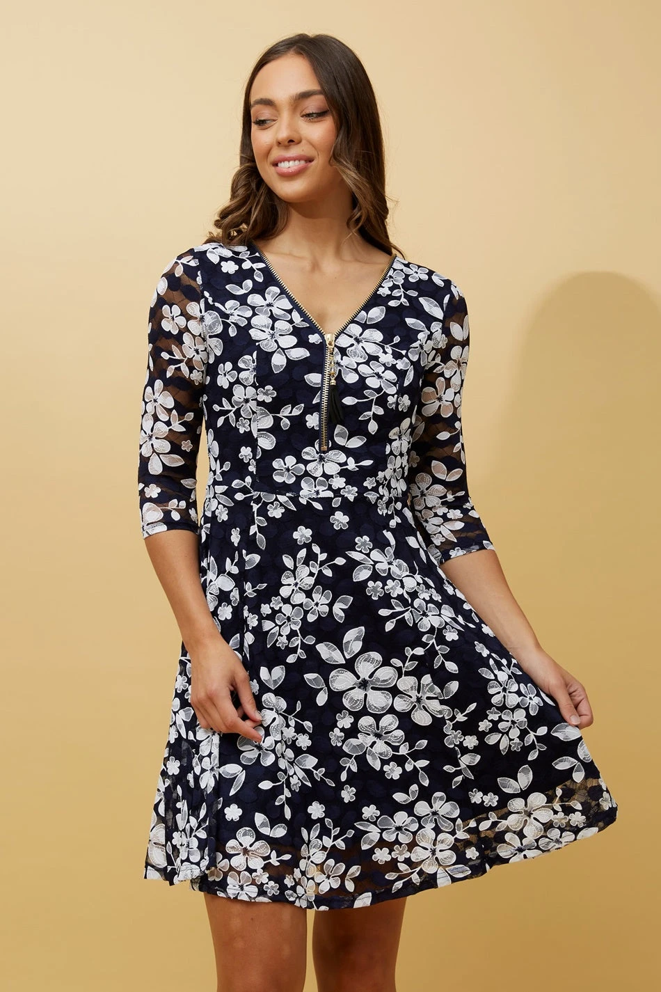 OLIVIA ZIP FRONT FLORAL SKATER DRESS 5 OLIVIA ZIP FRONT FLORAL SKATER DRESS - Image 3