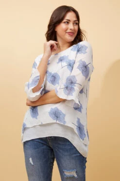 RUMI DOUBLE LAYER LEAF PRINT TUNIC TOP