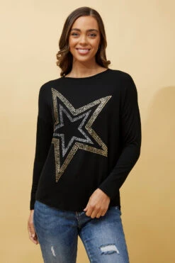 EVA LONG SLEEVE STAR PRINT TOP -Printedcarpetus 23130719ff013685cc053b8730b25dee