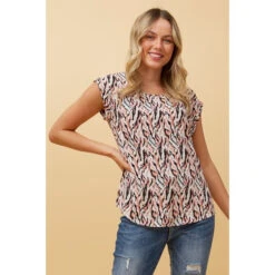 SHELLY ABSTRACT PRINT SHELL TOP -Printedcarpetus 2465d9ba97e345acf1c5bd11e016bd5c