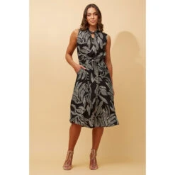 FILOMENA LEAF PRINT MIDI DRESS -Printedcarpetus 2762adb246ede4a91428a93ef2961276
