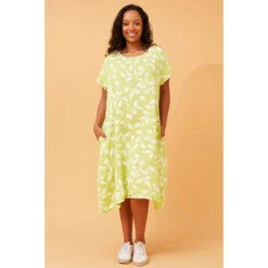 BATISTA LEAF PRINT LINEN DRESS -Printedcarpetus 2772b5a8bf983a76571f64921750d6b7