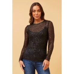 LEISEL SEQUIN TOP -Printedcarpetus 28889a6b740a087d3dac7112e1cdac54