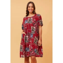 VINE ABSTRACT PRINT SHIFT DRESS -Printedcarpetus 288ceea44e8091fa19d002ed689a80dd