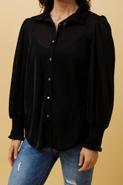 BESSIE LONG BALLOON SLEEVES GLITTER SHIRT -Printedcarpetus 299c4fc53997d773045c433bdf21c4b8