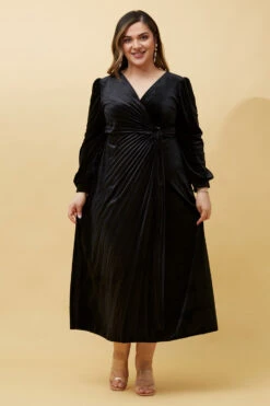 KENNEDY WRAP FRONT PLEATED VELVET MIDI DRESS -Printedcarpetus 2ba7a897a0a3e329a0f1b3e946e3ad12