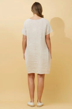 PRIANNA STRIPE LINEN SHORT DRESS -Printedcarpetus 319810e6187ab00f996cba55ea3ddcb7