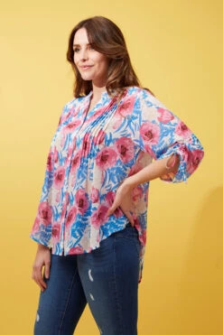 FLORAL PLEATED BLOUSE -Printedcarpetus 31f02b48aa55bf5705641dad5b95e13e