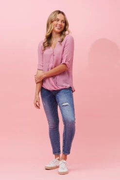 AMITY ROLL UP SLEEVE DRAPE TOP -Printedcarpetus 34eb6413f2f050d36fe99b8757a6d800