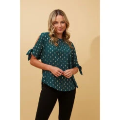 COLD SHOULDER FOIL PRINT BLOUSE -Printedcarpetus 36438ce7179796a2c6549780a2dc3a35