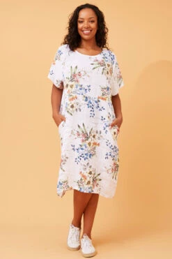 ANTONELLA FLORAL LINEN MIDI DRESS -Printedcarpetus 37293d51bc6a7868279c4987c65ad807
