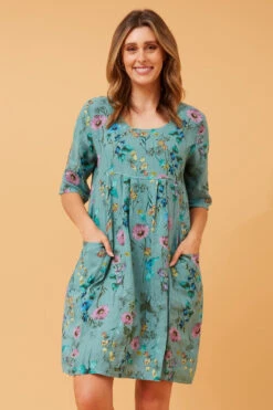PISA FLORAL LINEN DRESS -Printedcarpetus 380580529b7ed4e4aeb853642d66a6d1