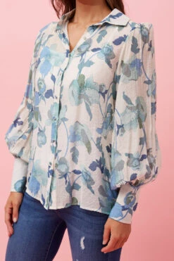 BELLE LONG BALLOON SLEEVE FLORAL SHIRT -Printedcarpetus 380f47ed07486492485d68648be90121