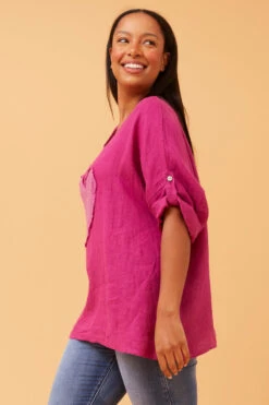 ZONYA SEQUIN PATCH LINEN TOP -Printedcarpetus 3b62120eb6618908ce516e4405fa9387