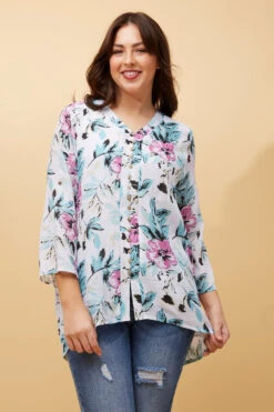 RUBY FLORAL BUTTON FRONT TOP -Printedcarpetus 3d0e6779e825ca49b617a44f1f306077