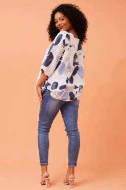 CARMELLA ABSTRACT PRINT LINEN TOP -Printedcarpetus 3d32a087189866c1351ee680040a327f