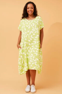 BATISTA LEAF PRINT LINEN DRESS -Printedcarpetus 4024a33c8819a6f4271f9b29533b3c30